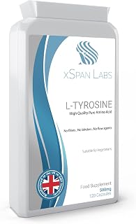 L-Tyrosine 500mg 120 Capsules - Pure Amino Acid with No Fillers, No Binders or Flow Agents – Nutritional Supplement Suitable for Vegetarians - Made in The UK