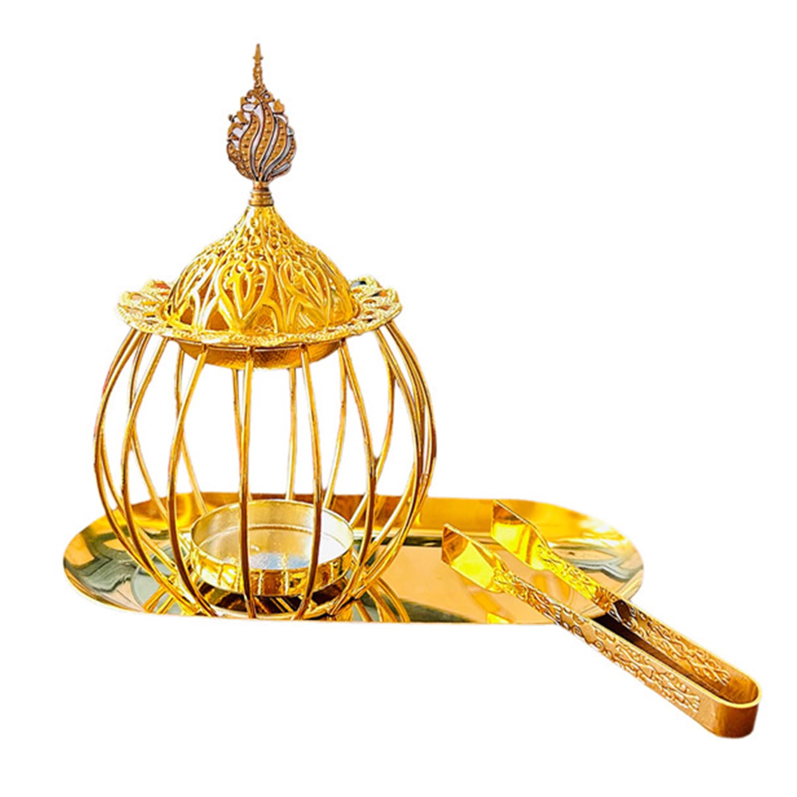 WEILWH Frankincense Resins Burners Metal Censers for Home Decors and Relaxation with Removable Ashes Tray and Tongs Set Meditations Incenses Holder