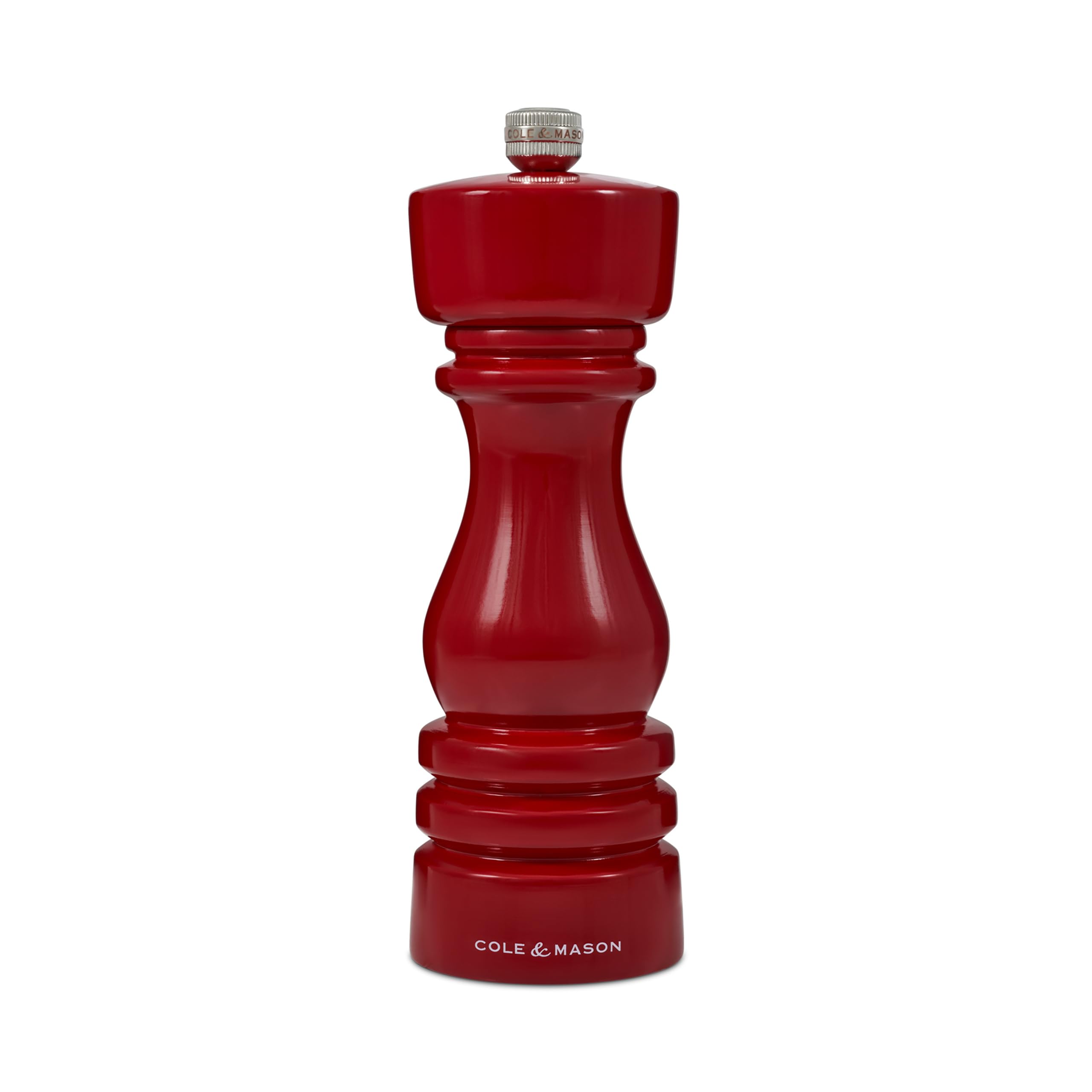 Cole & Mason H233099 London Moulin à sel rouge brillant avec mécanisme en céramique non corrosif avec mouture réglable en bois de hêtre 180 mm