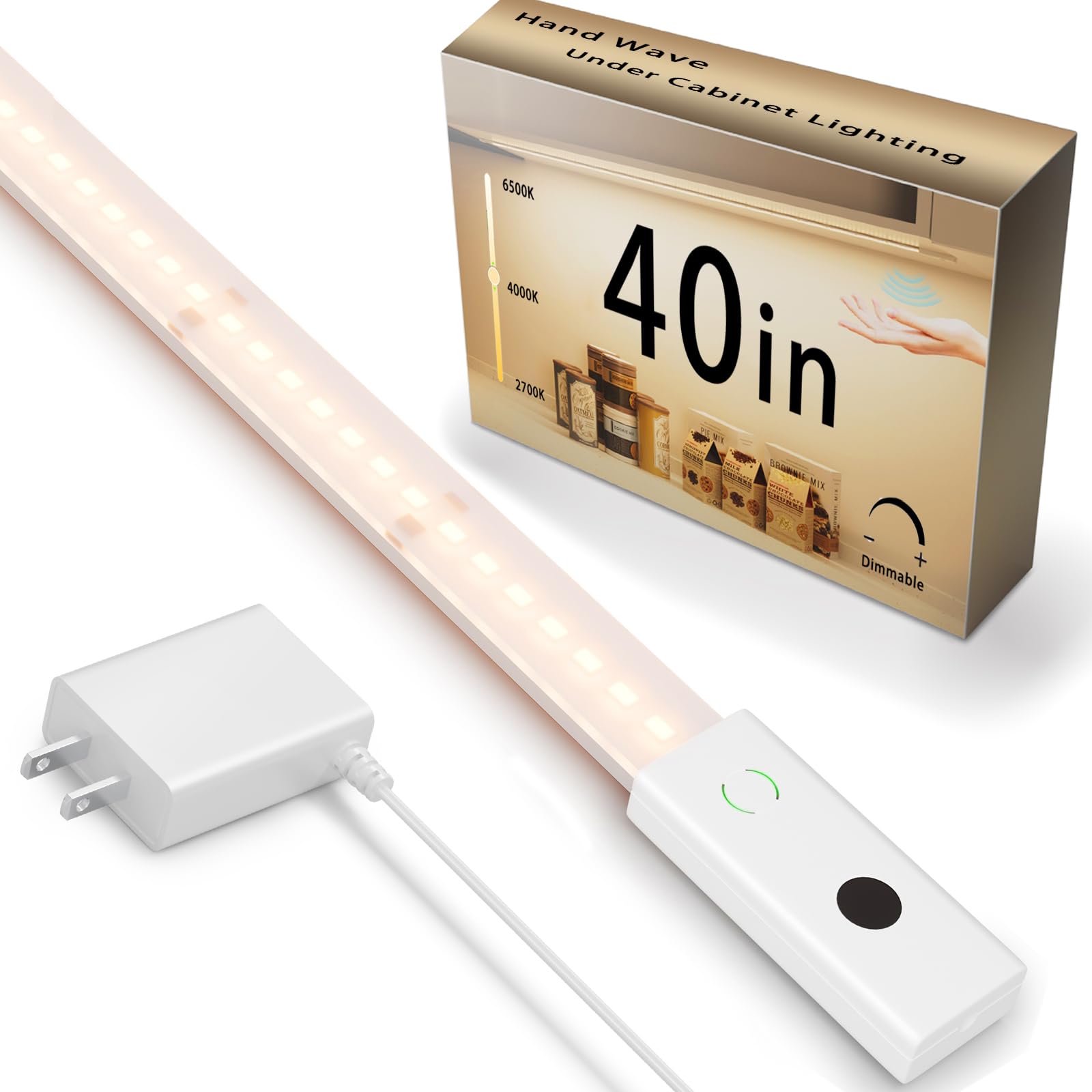 Hand Wave Motion Activated Under Cabinet Lights Plug in, 40 Inch 140LEDS Ultra Bright 1090lm Dimmable 3 Colors Led Stick on Indoor Kitchen Strip Lights Under Counter,Workbench,Desk, Shelf Lighting