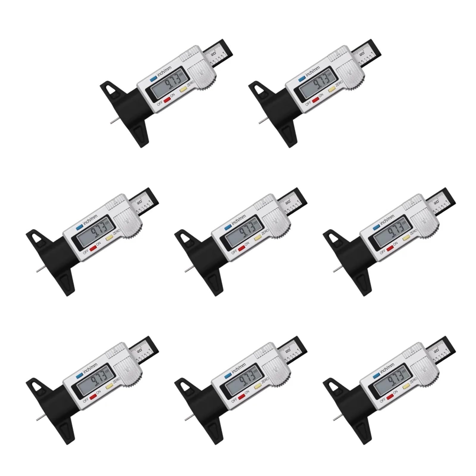 Medidor Digital De Profundidad Banda Rodadura, Neumáticos Coche Con Batería, Pantalla Grande, Detección Desgaste Automóvil, Calibrador Medición MedicióN De PrecisióN(Silver 8PCS)