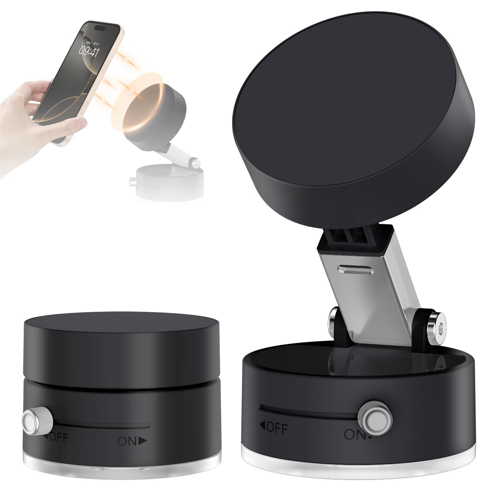 VENINGO Vacuum Magnetic Suction Phone Holder with Strong Magnetic Car Mount 360 Rotation Foldable Design Cell Phone Stand