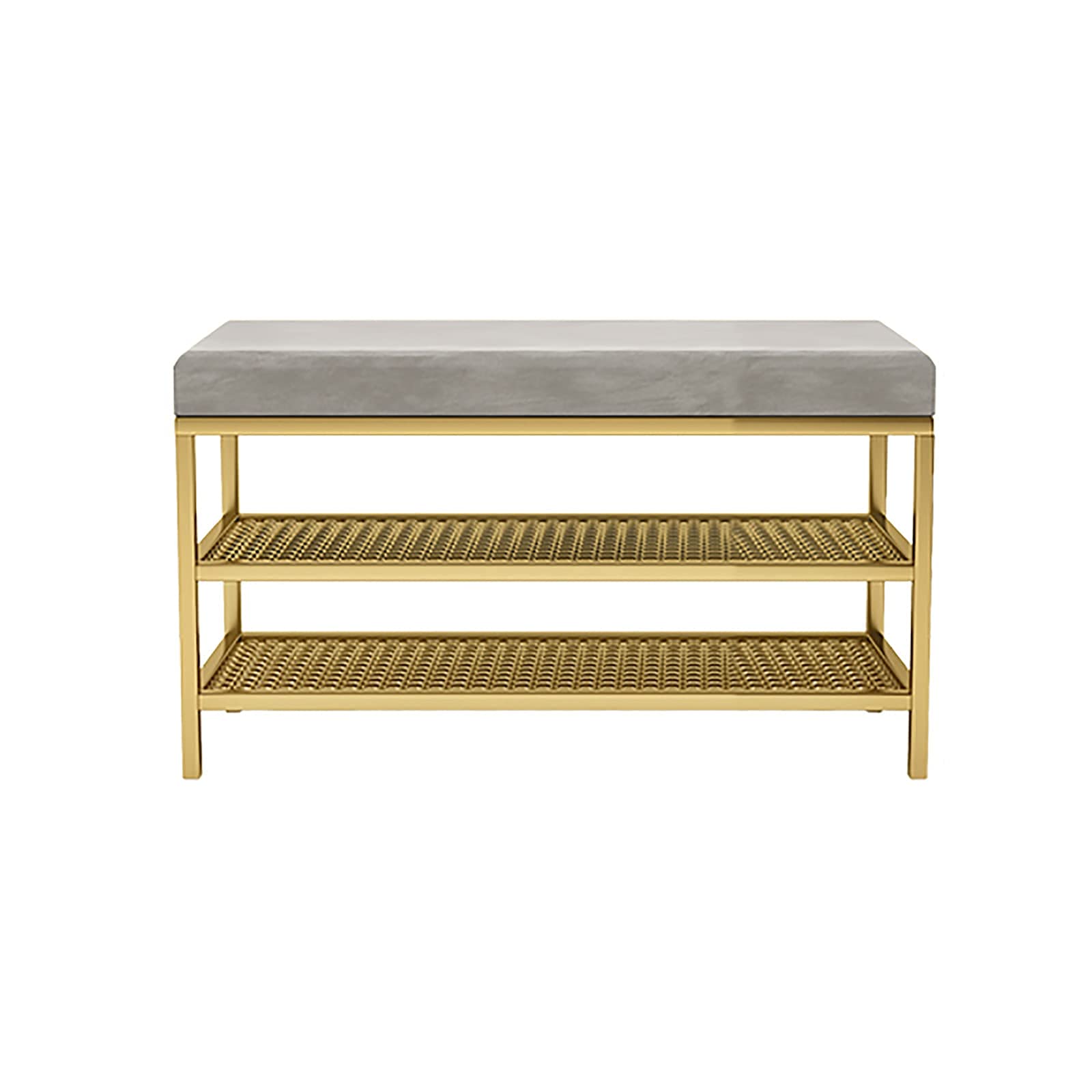 Banc à chaussure gris 60cm avec assise rembourrée et étagère en métal