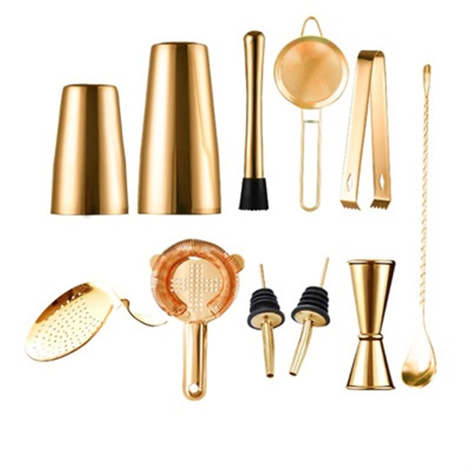 Utensilios de Cocina 11 Piezas Conjunto de coctelera Cóctel Boston Shaker Bartender Kit Coctelera ponderada Latas Colador Muddler Ice Tond Jigger Muddler Utensilios de Cocina (Color : Gold)