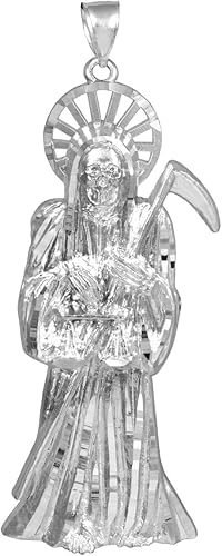 Colgante de plata 925 maciza de 3.5 pulgadas con dije de Santa Muerte (Grande), Plata esterlina, No es una piedra preciosa