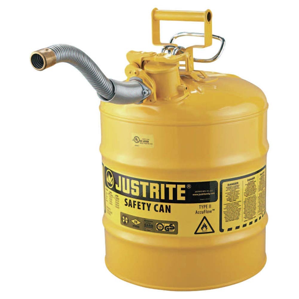 Justrite 7250430 AccuFlow 5 Gallon, 11.75" OD x 17.50" H Galvanized Steel Type II Green Safety Can With 1" Flexible Spout: Lawn And Garden Tool Gas Cans: Industrial & Scientific