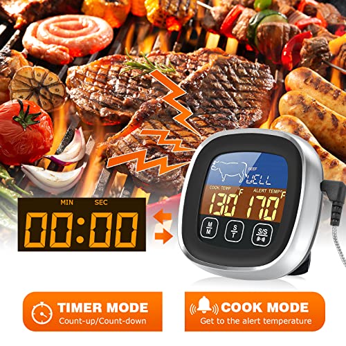 Digital Meat Thermometer For Cooking, 2023 Upgraded Instant Read Food Thermometer With Backlight Touch Large Lcd Display, 304 Stainless Steel Long Probe And Timer Mode For Bbq, Oven, Deep Fry #TOP3
