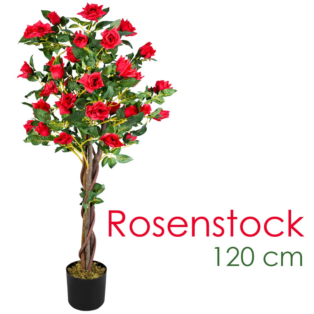 Rosa Rosal Planta Artificial Decoración Interiorismo Madera Natural 120cm 30 Flores DECOVEGO