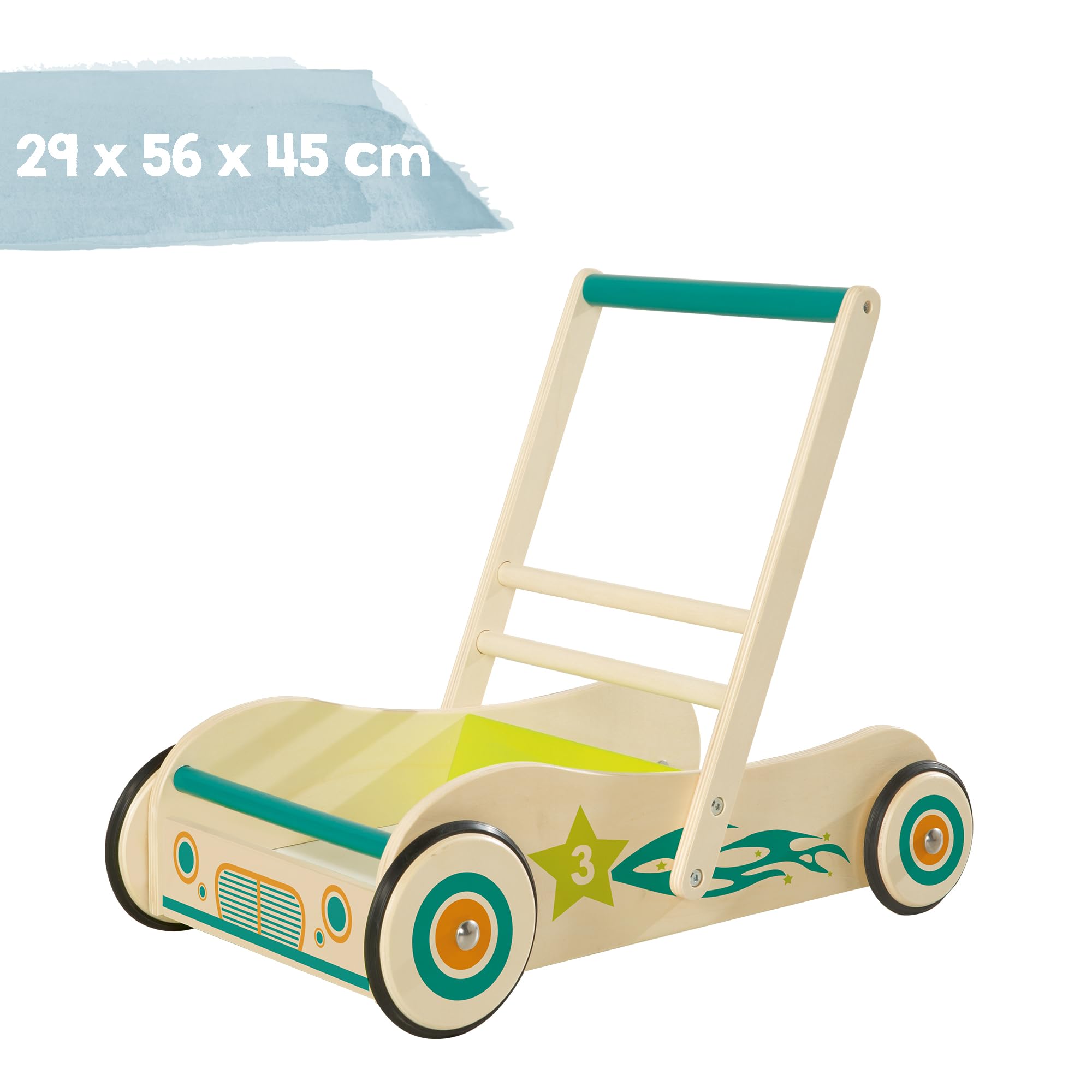 roba Trotteur Bébé "Rennfahrer" en Bois - avec Frein - Chariot de Marche - Hauteur Poignée 45 cm