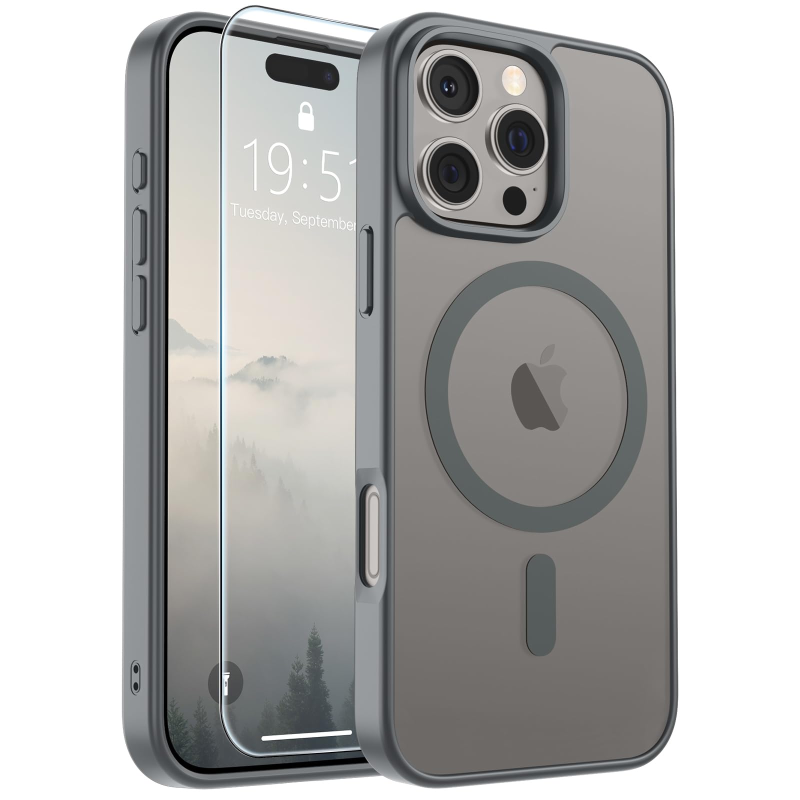 Photo 1 of SUPFINE Magnetic for iPhone 16 Pro Case (Compatible with MagSafe) (Military Grade Drop Protection) Slim Translucent Matte Shockproof with Anti-Fingerprint Phone Case,Gray