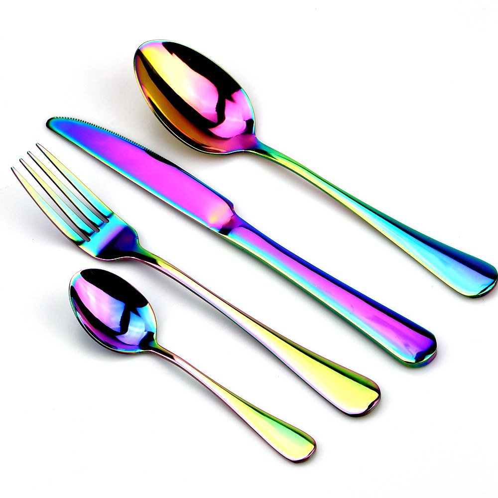 PUZHLER 16-Pieces Flatware Set, Rainbow Colorful 18/0 Mirror Polished Stainless Steel,Include Dinner Knife/Fork/Spoon/Teaspoon,Tableware set Service for 4 DISHWASHER SAFE (4, Rainbow Silverware sets)