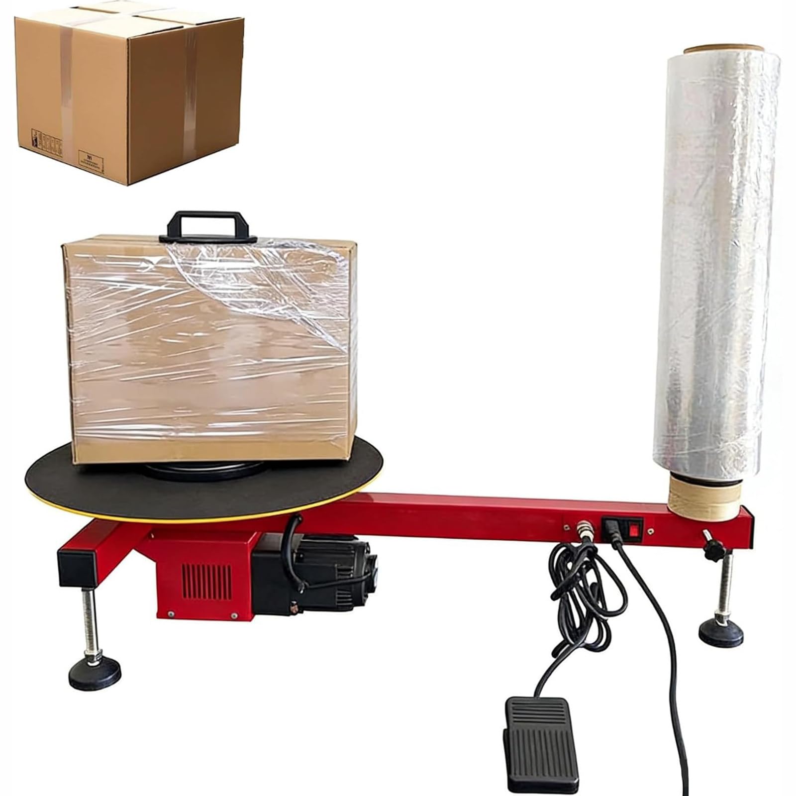 JIADUOFU Manual stretch film wrapping bench, 40cm turntable diameter film dispenser wrap machine, heavy duty film wrapper table pallet box shrink, for warehouse/factor