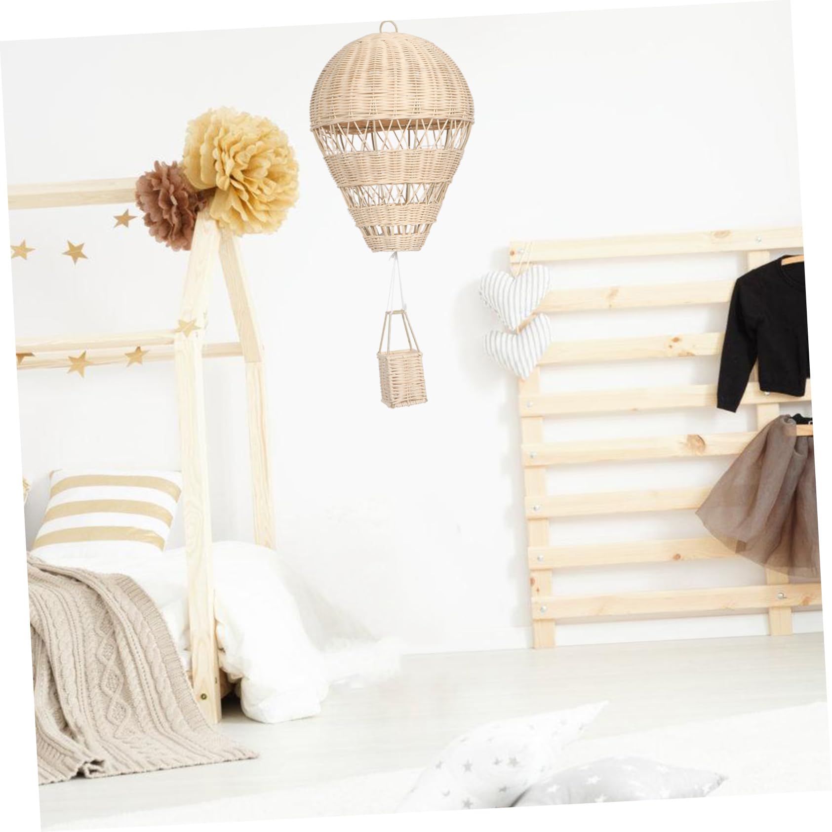 ABOOFAN Geflochtener Rattan Heißluftballon Handgefertigt Mit Lichterkette Für Kinderzimmer Deko Hängend Fotorequisite