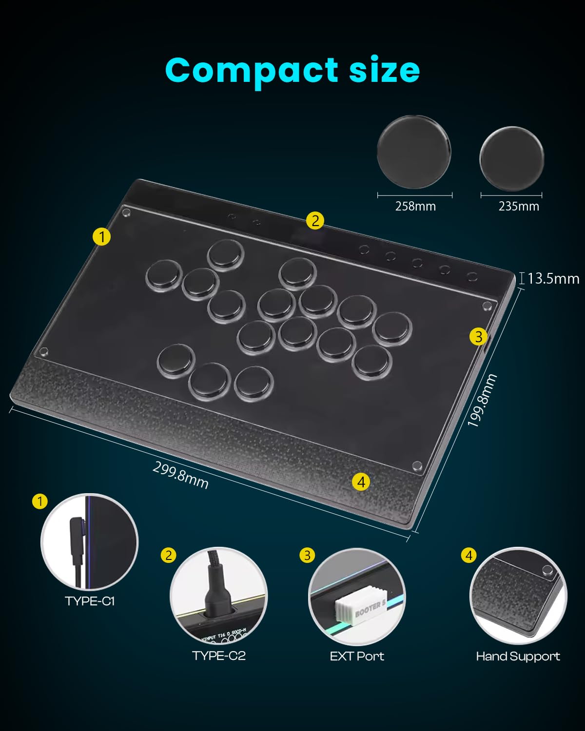 Haute42 C16 Leverless Arcade Controller - Magnetic Detachable Panel, RGB Button Rims, Tournament Lock Switch - Compatibile con Switch 2/Switch/PC/PS3/PS4/Steam