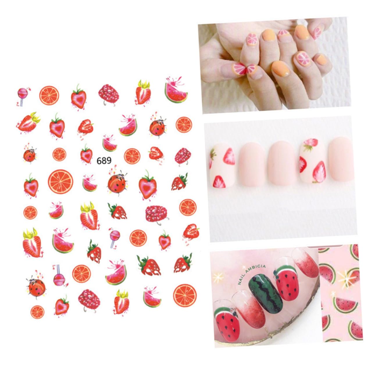 3 Set Adesivi Per Unghie Design Frutta Decorazioni Per Manicure Facili Applicare Per Feste E Speciali 12 Fogli*3