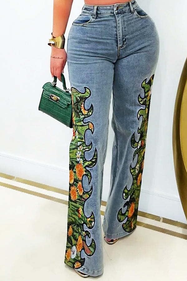 Women's Sexy Print Jeans Bodycon Straight Leg Denim Party Club Street Wear2