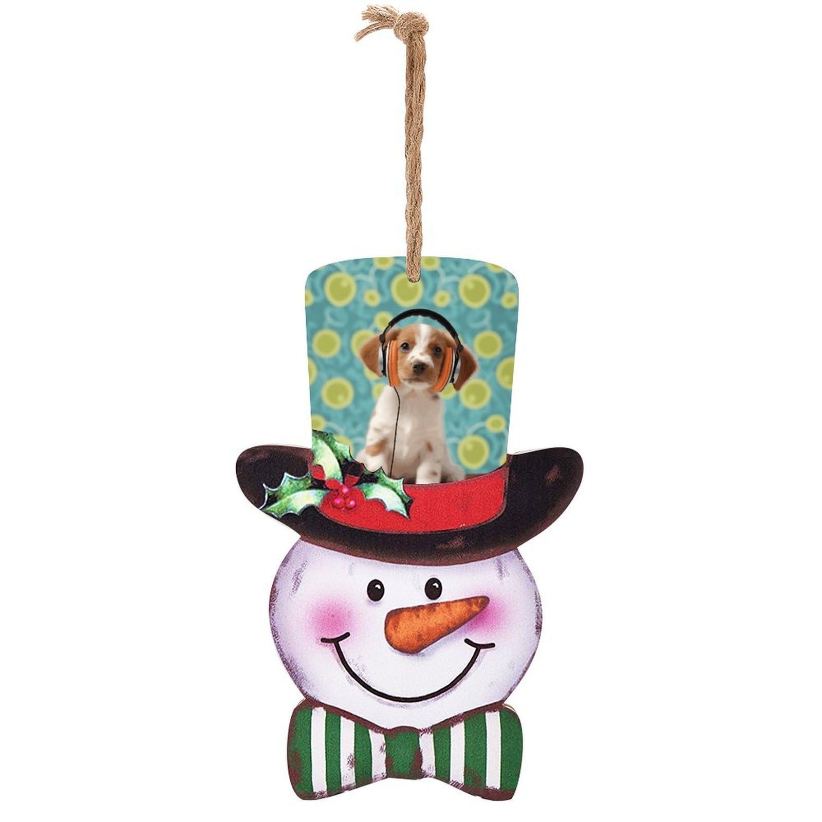 Puppy with Headphones Snowman Decor Christmas Snowmans Hanging Decors Wooden Exquisite Holiday Decoration Sign for Home Window Wall Farmhouse Indoor Outdoo