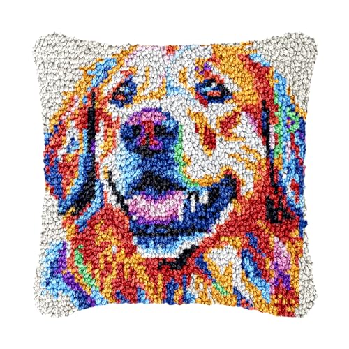 Image of bositigo Dog Latch Hook Pillow Kit for Adults & Kids, DIY Pre-Printed Canvas Craft, 17x59 Inch Decorative Cover for Sofa Cushions, Bedroom Decor (Dog Pattern 43)
