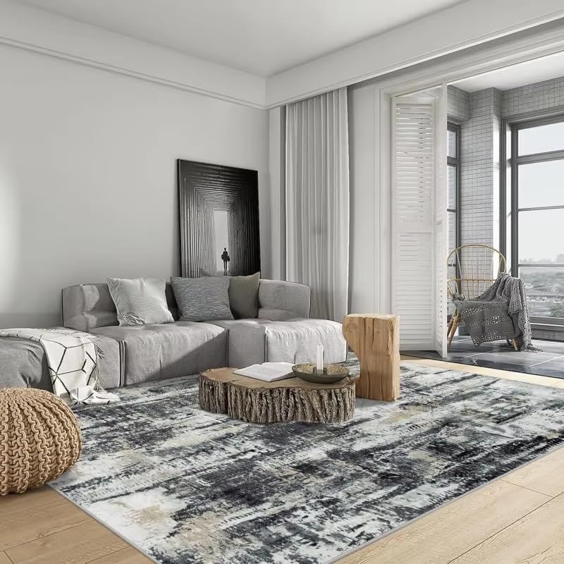 Tapis moderne lavable antidérapant et fin pour salon intérieur