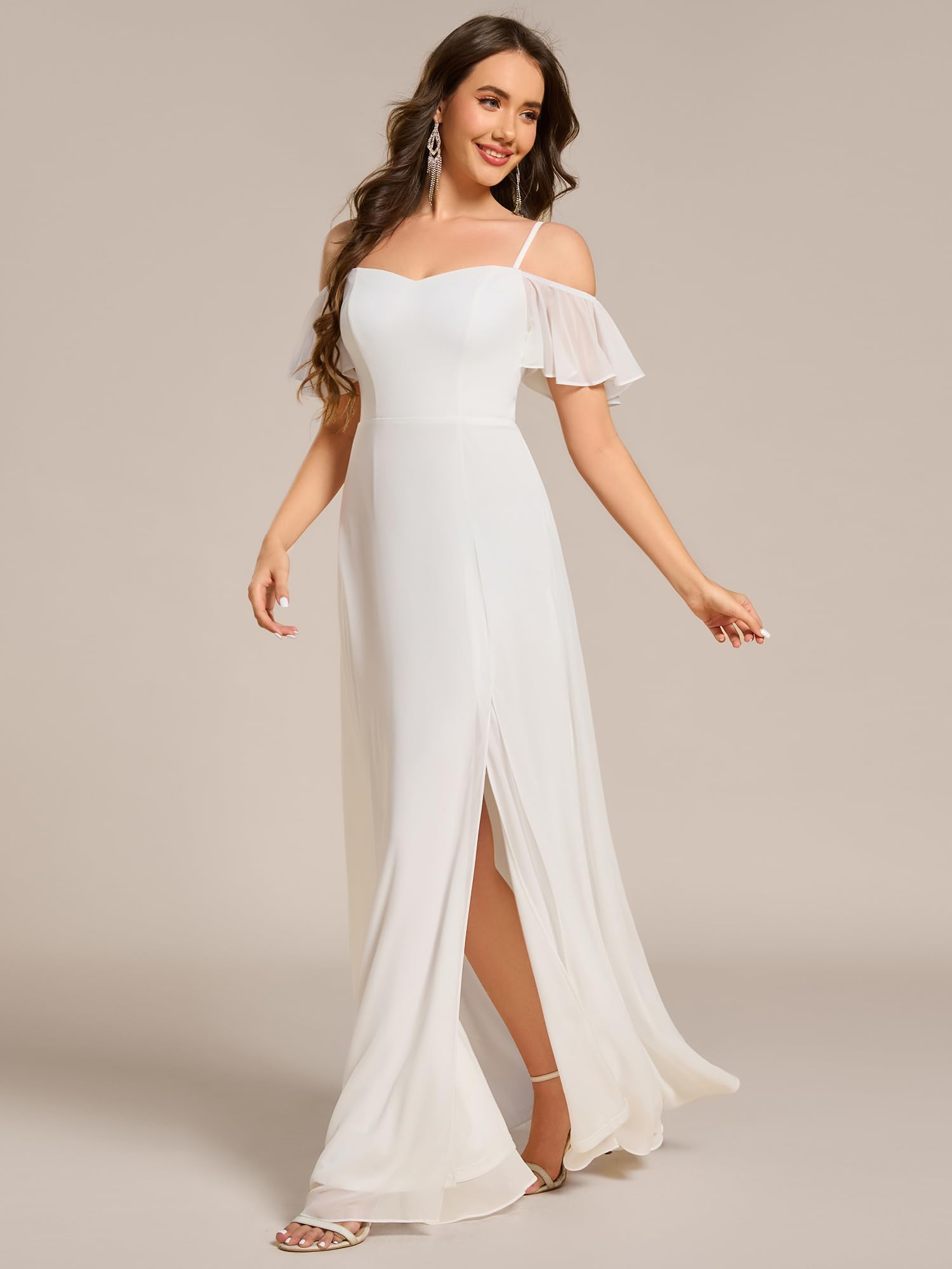 Ever-Pretty Vestido de Noche Largo Gasa con Hombros Descubiertos y Volantes para Mujer ES00237-P
