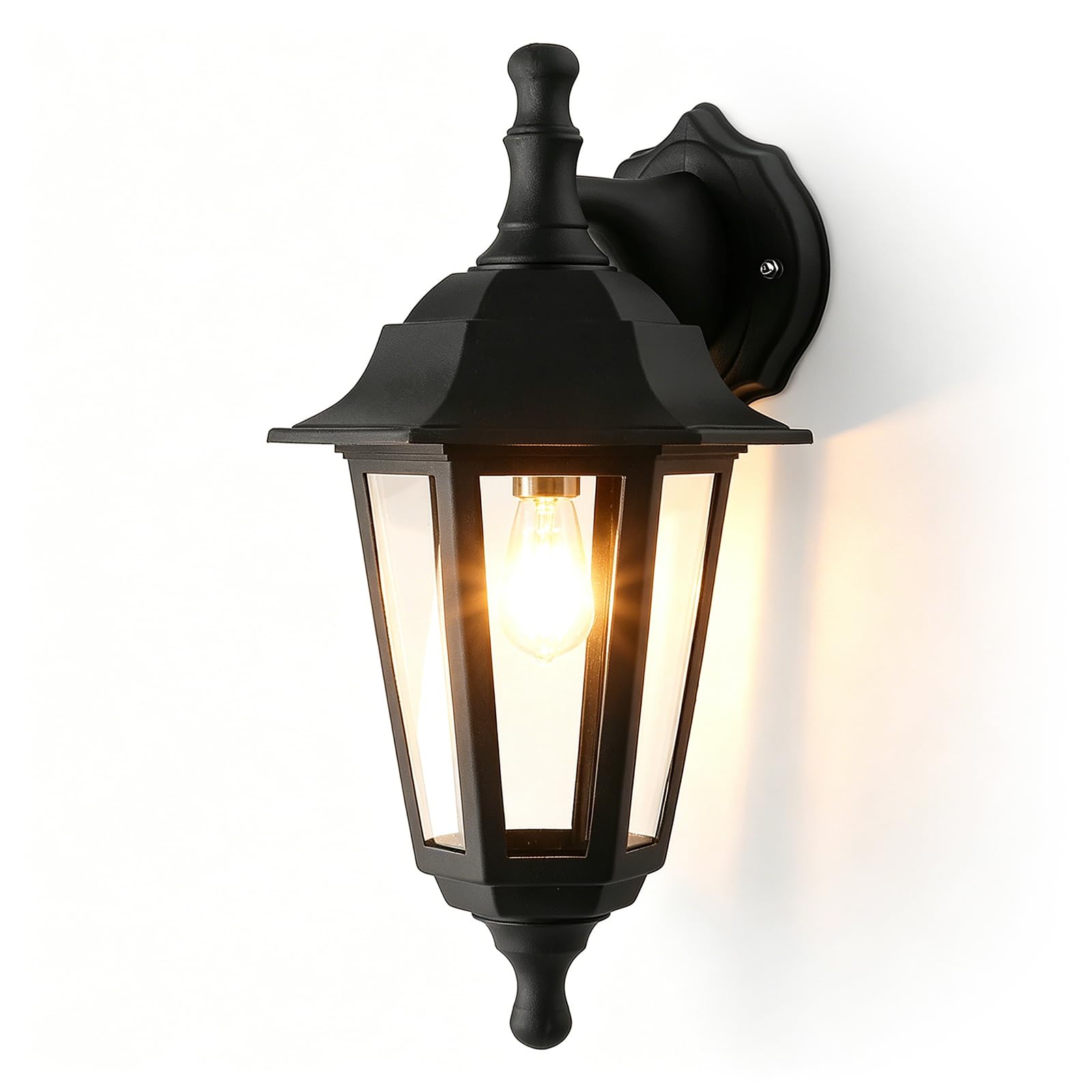 olvaxey Plastic Outdoor Wall Light with Glass Diffuser - AC Powered Wall Light for Exterior,IP44(Excluded Bulb) (Black, 1pack)