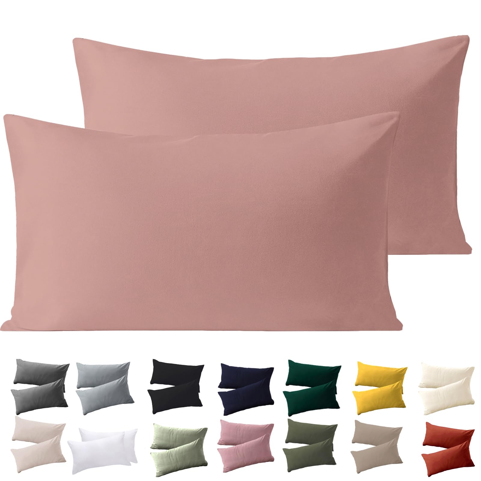 Soifox Large Pillow Cases 2 Pack, Pink King Size Pillowcases with Envelope Closure, 100% Brushed Microfiber House Wife Pillow Covers Wrinkle and Stain Resistant, Standard Size 50x90 cm, Gray
