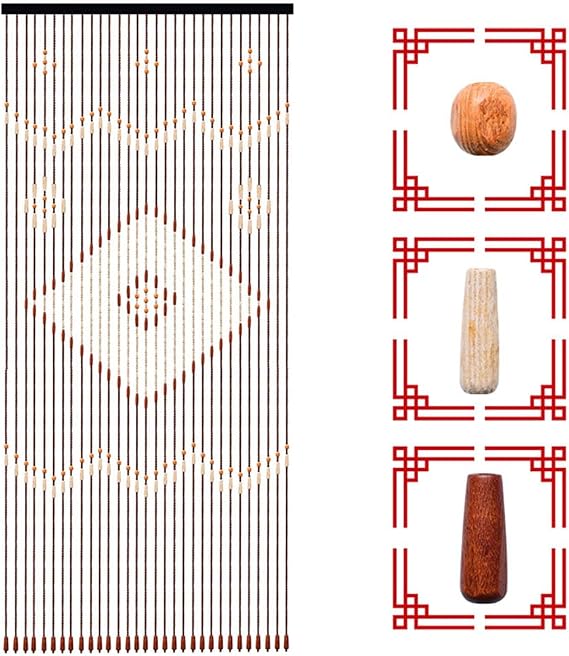 Natural Wood Bamboo Beaded Curtain Screen Wooden Bead Curtain Decorative Kitchen Door Stirp 208x90CM