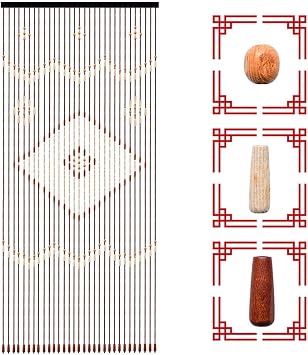 Natural Wood Bamboo Beaded Curtain Screen Wooden Bead Curtain Decorative Kitchen Door Stirp 208x90CM