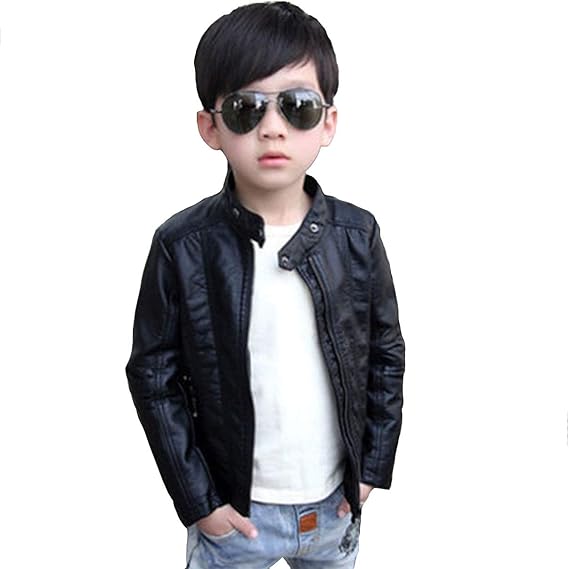 Amazon キッズ フェイクレザージャケット子供用 Puコート 男の子 ライダースジャケット 春秋冬 キッズ服 上着 アウター ブルゾン バイカージャケット Puレザー 合皮 立ち襟 厚手 暖か 防寒 通園 通学 かっこいい 裏起毛なしと裏起毛選べる コート ジャケット 通販
