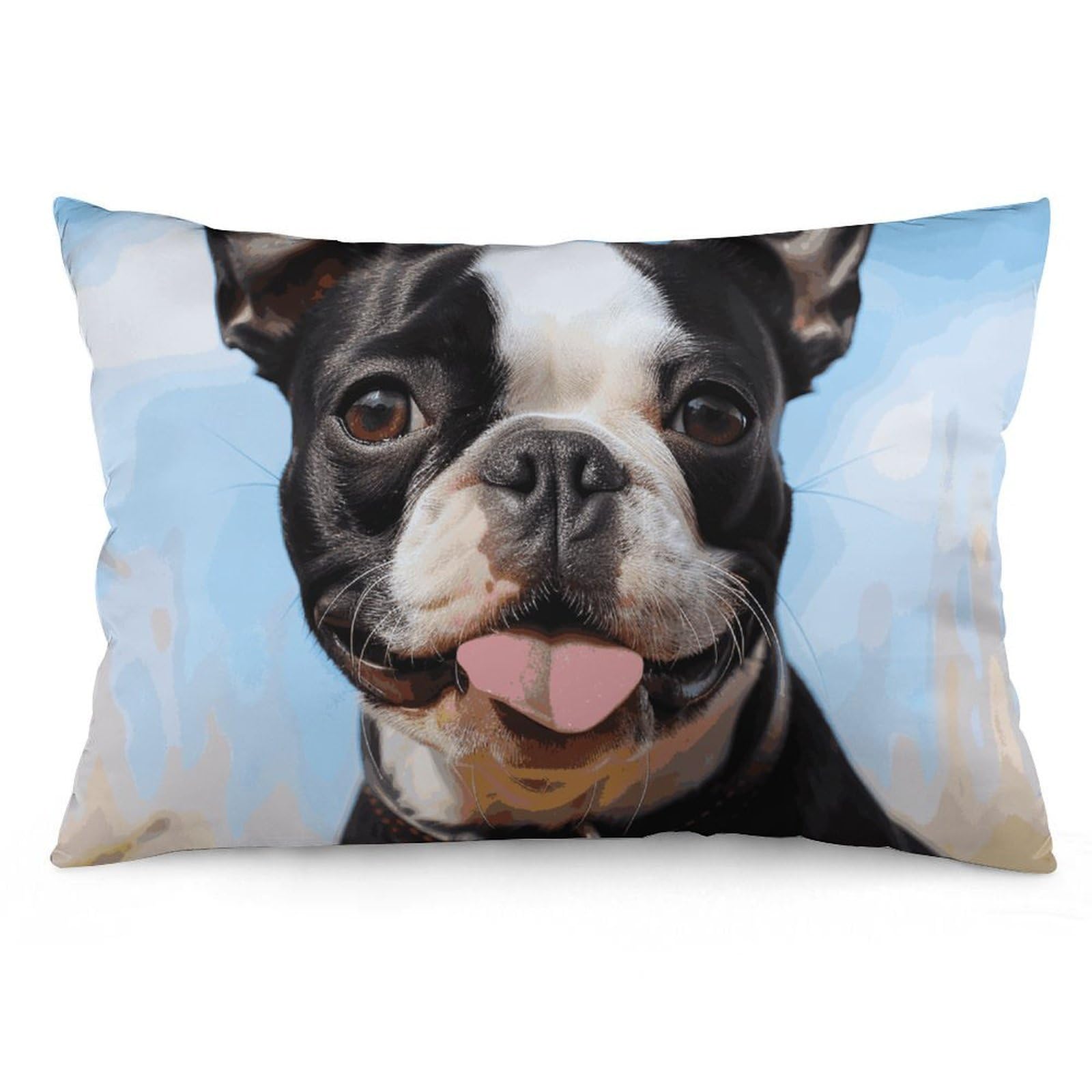 Velvet Pillowcases Standard Size 12 "x20, Ultra Soft Breathable Pillow Cases for Bed, Luxury Cozy Fuzzy Pillow Shams, Lumbar Pillow Cover, Lovely Boston Terrier Cushion Case Home Decor