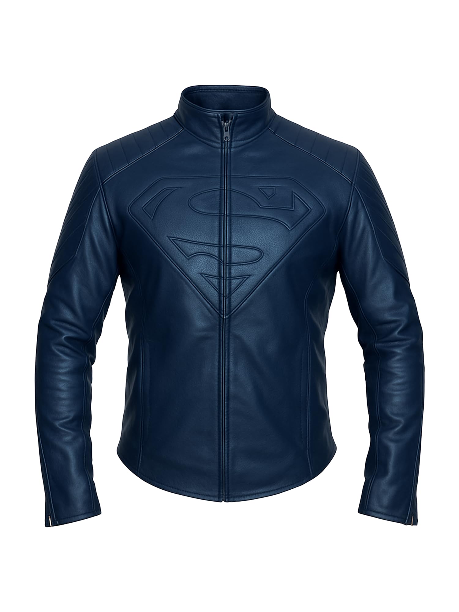 Aksah Fashion Leather Jacket Mens Lambskin - Dark Blue with Quilted Shoulder
