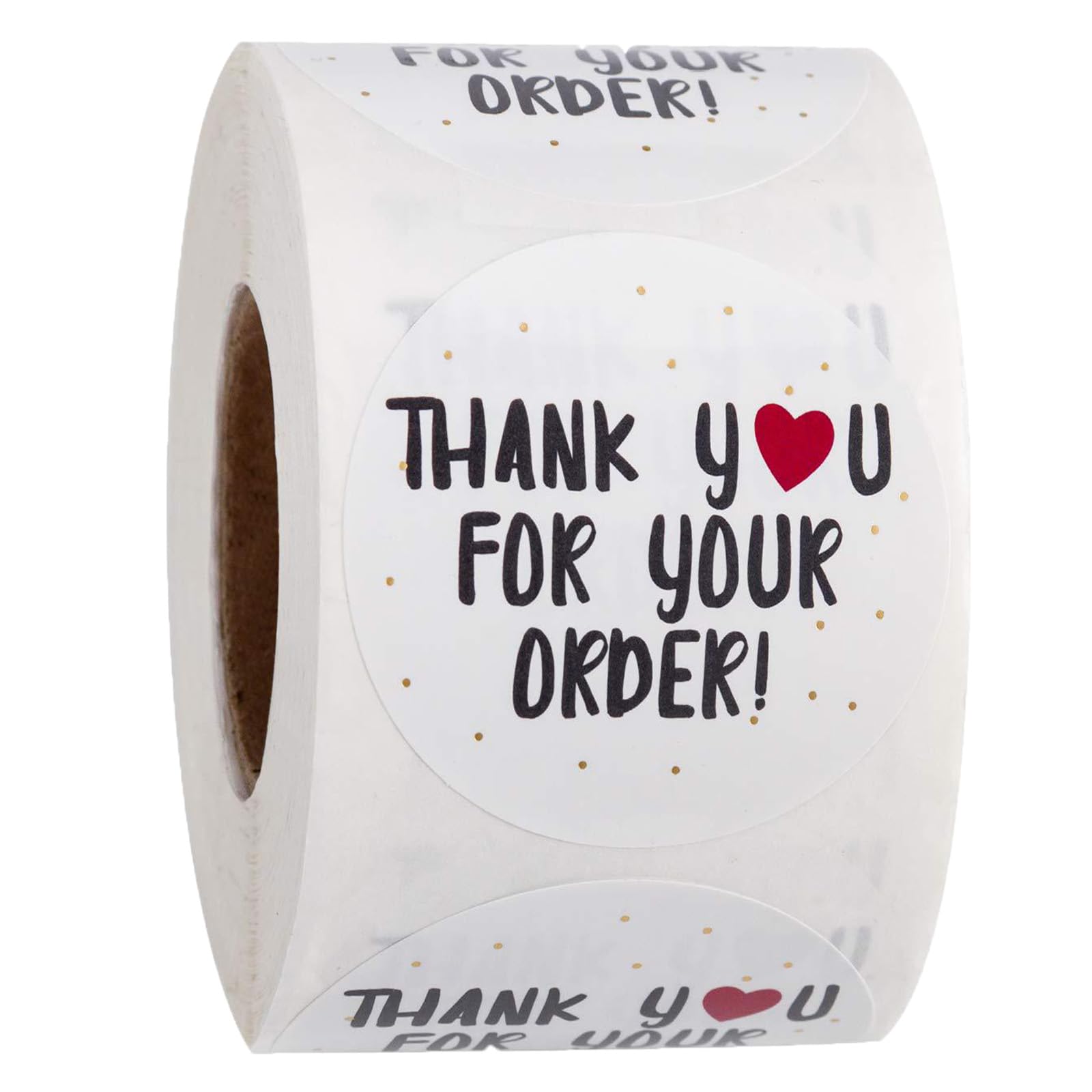 Thank You for Your Order Stickers, 2 inch, 500 Count, White with Red Heart Design, Self-Adhesive Labels for Packages