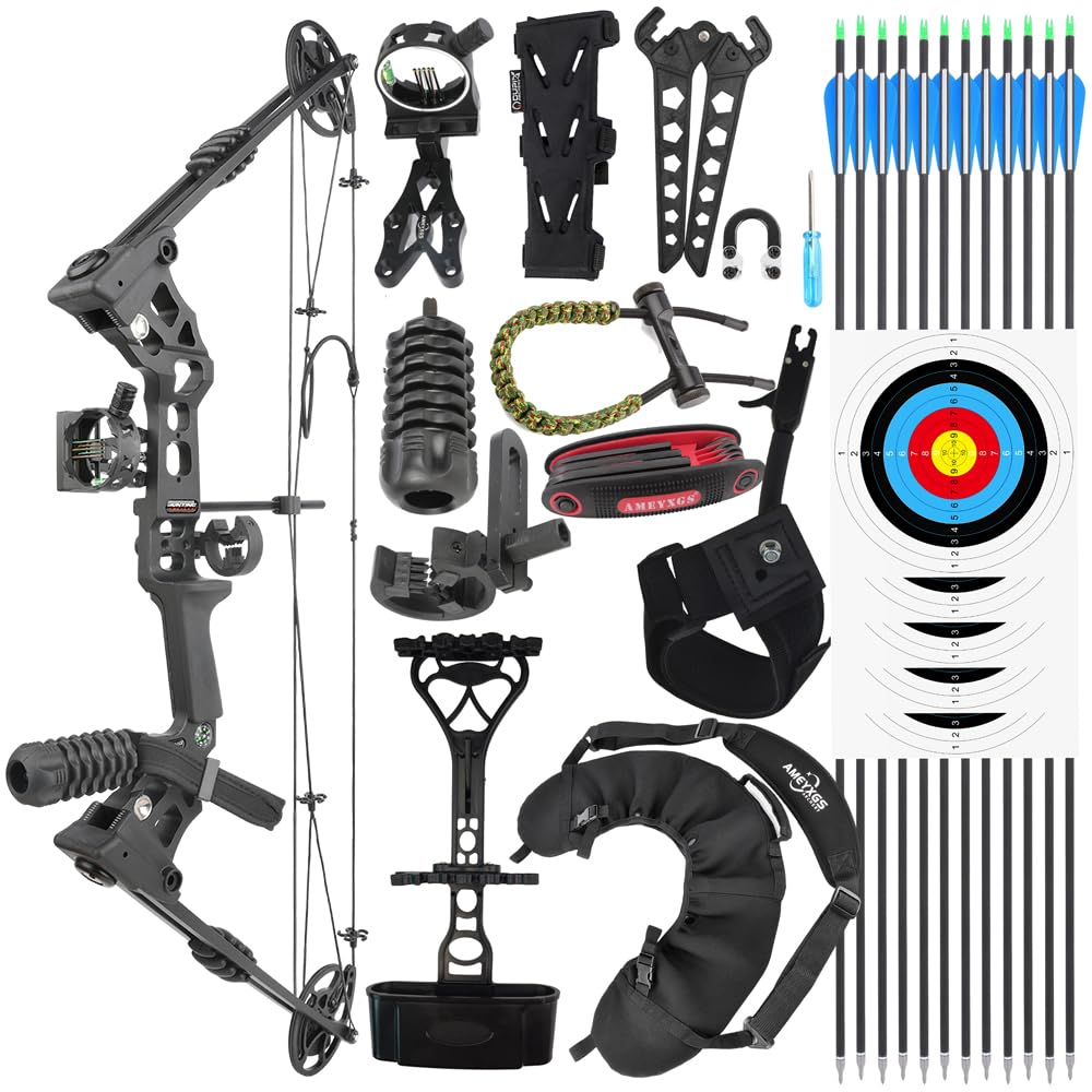 wolfman Compound Bow and Arrow Set 20-70 lbs Draw Weight IBO 320 fps Draw Length 24“-30” for Adults and Hunters for Outdoor Hunting Target Practice (style 1)
