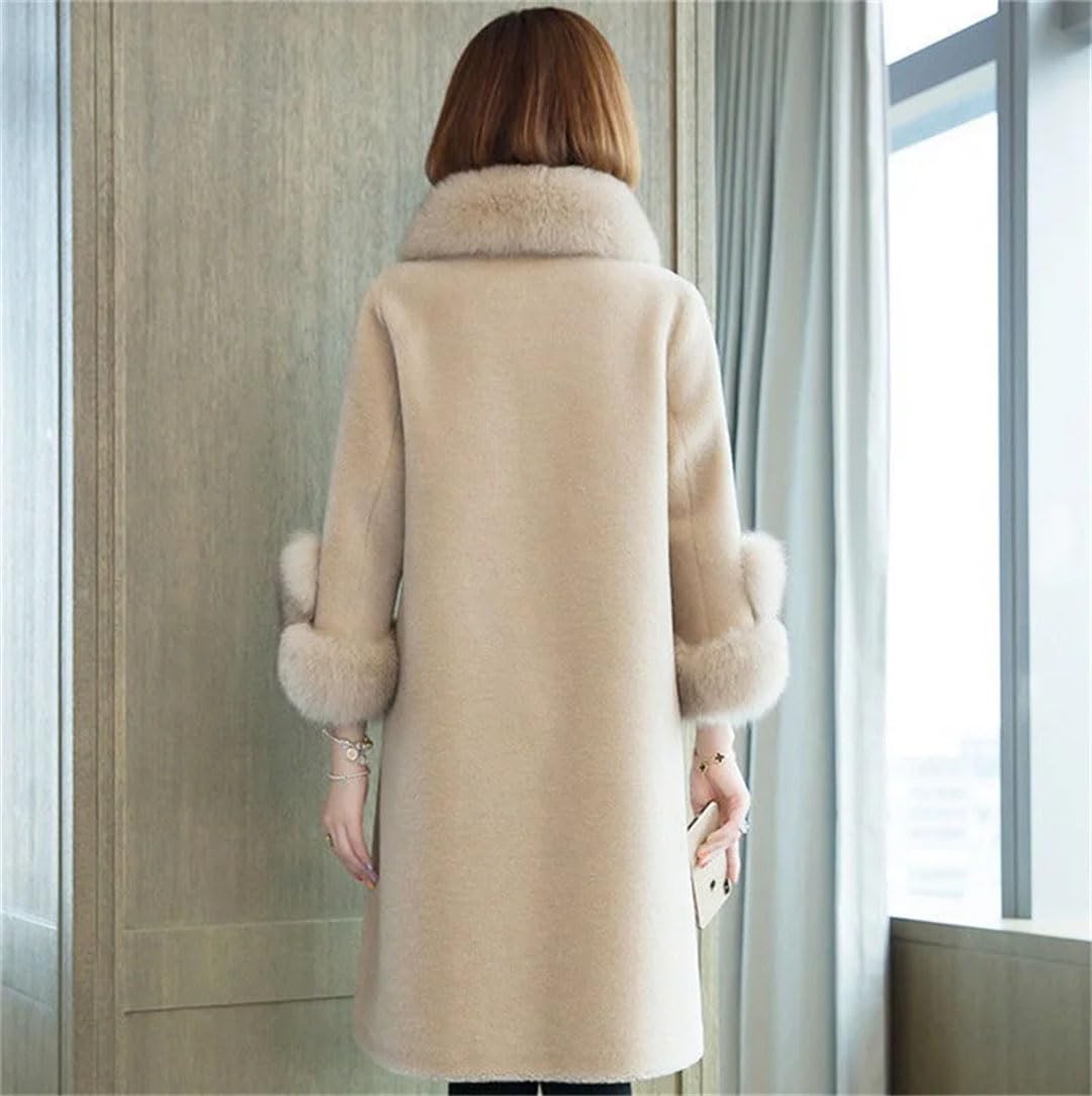 Chaqueta larga cálida y elegante de media manga para mujer, de invierno, afelpada, elegante, color marrón y gris, talla XL, marrón y gris, XL