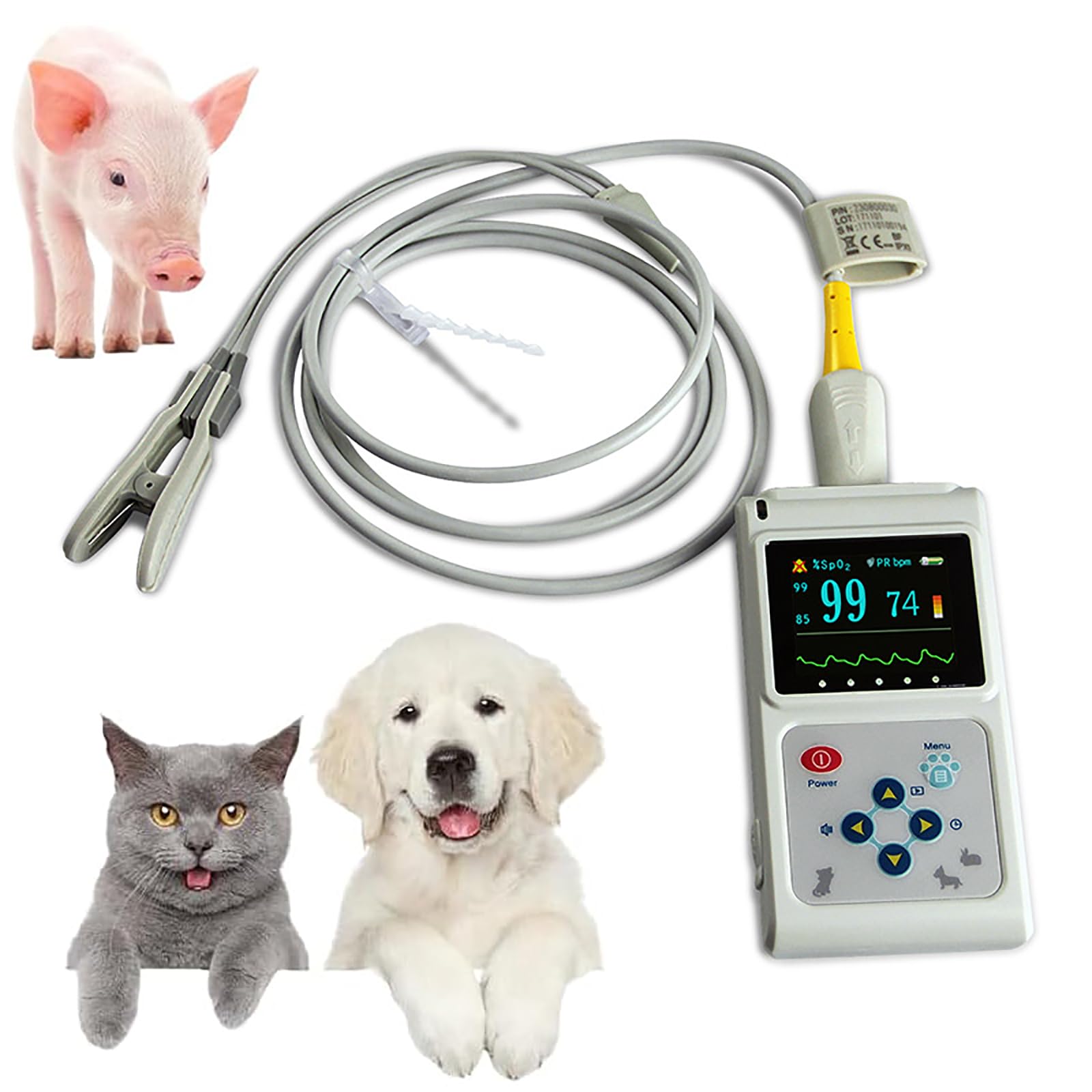Oxímetro Veterinario Portátil, Veterinario Veterinario De Pulso De Pulso Con Sonda Y Cable USB, Monitor De Frecuencia De Pulso Del Sensor De Oreja/lengua, Almacenamiento Y Función De Reproducción