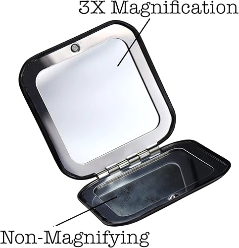 Miniatura 4 de Iconikal Monedero de viaje compacto de metal, espejo de maquillaje con aumento 1X3X, color negro, paquete de 2 para bolsillo, embrague