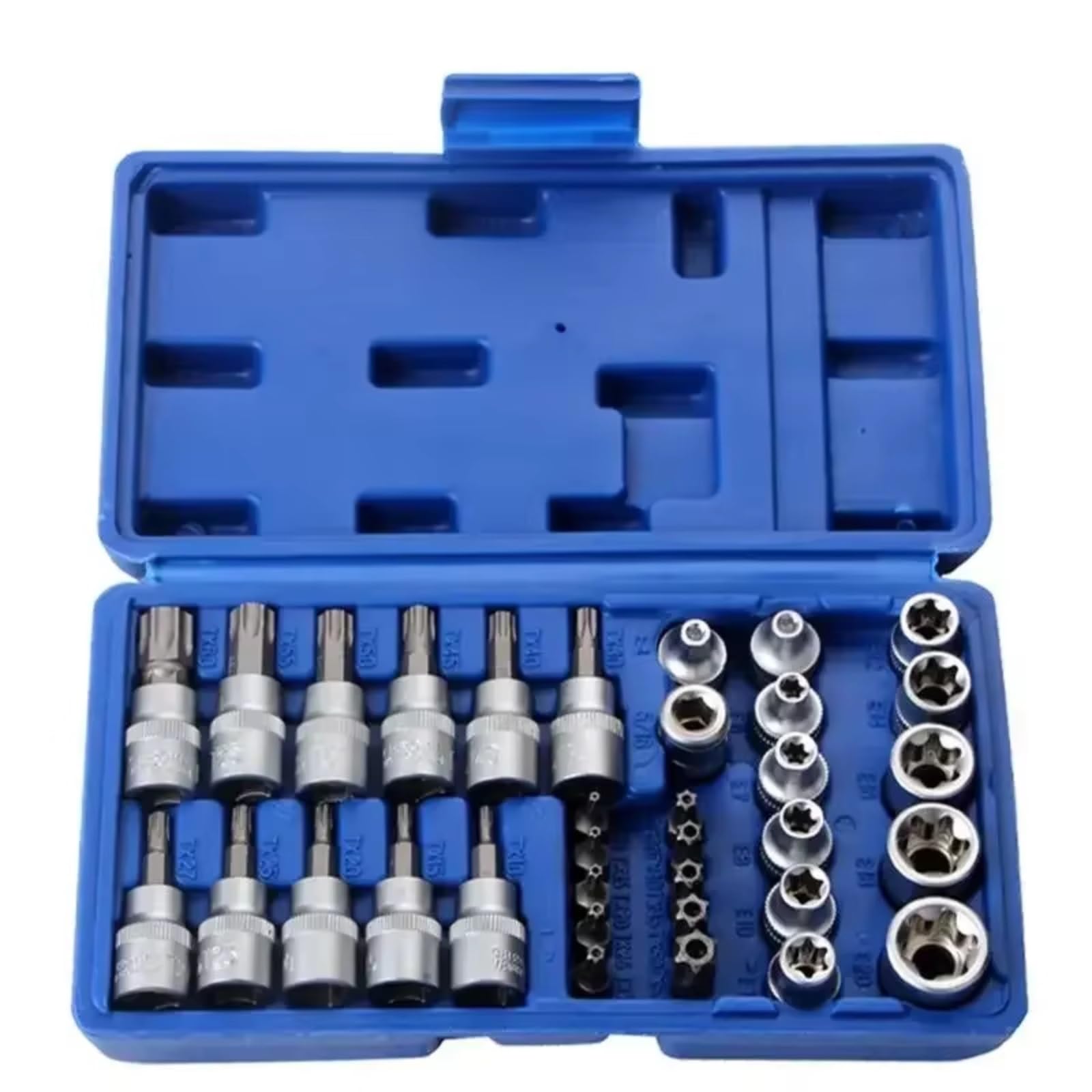 llaves Combinadas Juego Llaves Vaso Con Punta Accionamiento 3/8 Pulgadas Y 5/16 Pulgadas Juego Puntas Torx 34 Piezas Y Enchufe Estrella Externo Estuche Transporte T10-T60 E4-E20