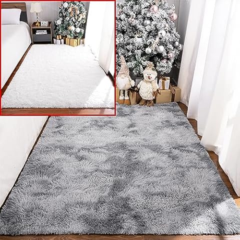 Maxsoft 4x6 Feet White Rug and 4x6 Feet Tie-Dyed Light Grey Rug Cover