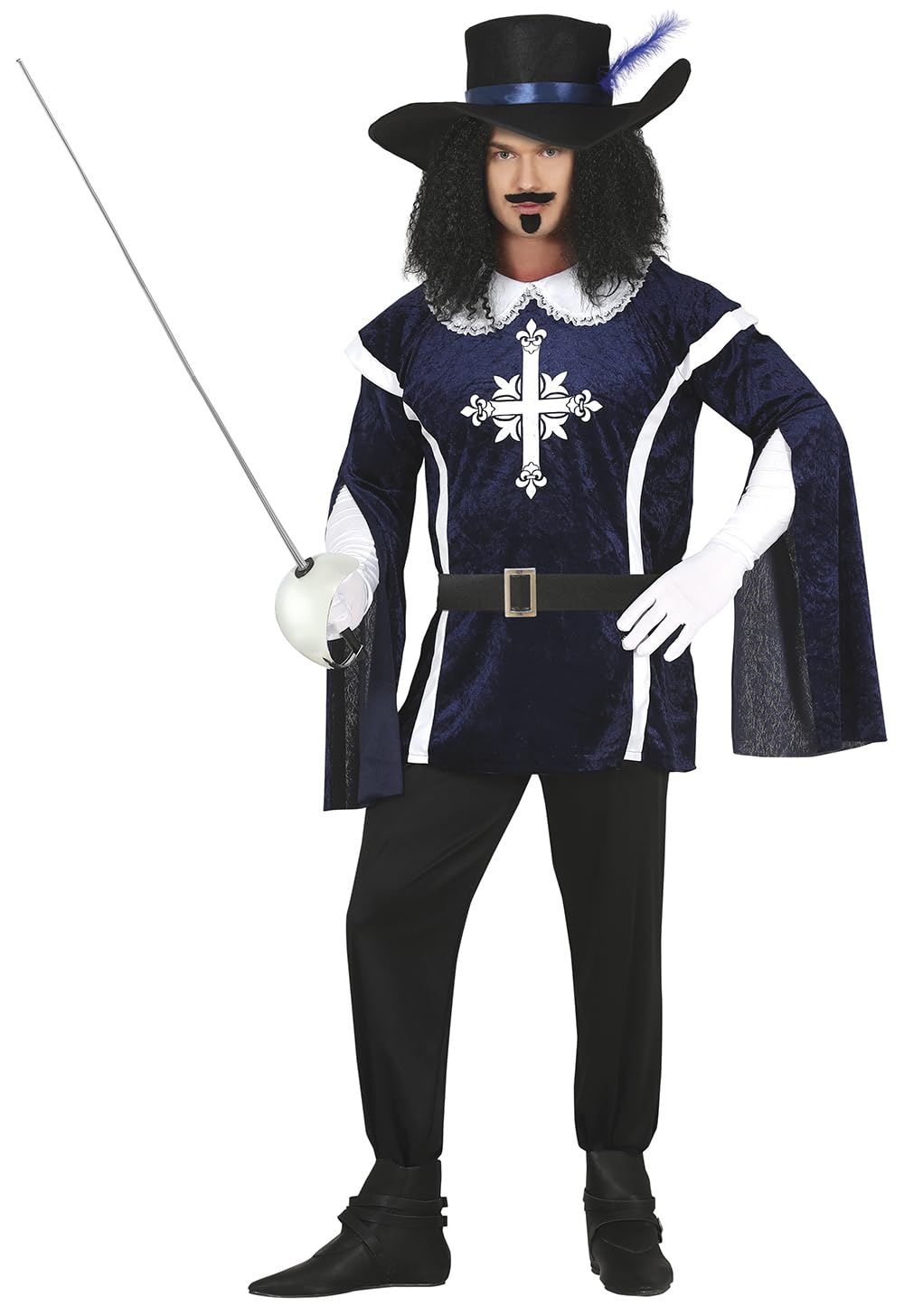 FIESTAS GUIRCA Musketeer Fancy Dress Costume - Blue and White Knight Outfit with Hat Historical Costume for Men Size L