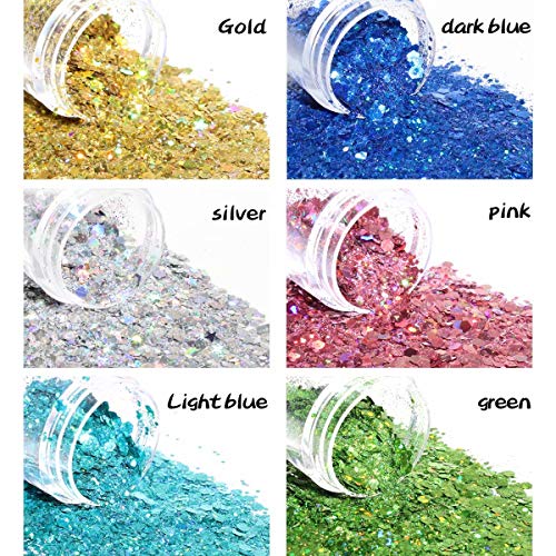12/16 Colors Body Glitter Nail Glitters Holographic Cosmetic Chunky Glitters for Face Body Eye Hair Nail Hexagons Shaped Color Sequins