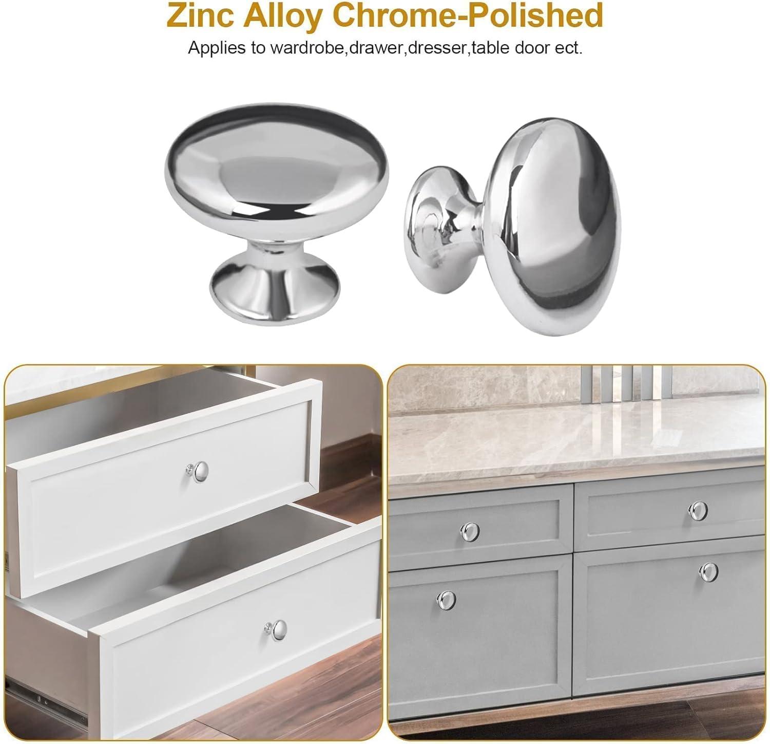 20x Polished Chrome Cabinet Hardware Round Mushroom Knob Drawer Handles 30mm/1.18" for Kitchen Cupboard Furniture Chest Door Dresser Bathroom (Silver)