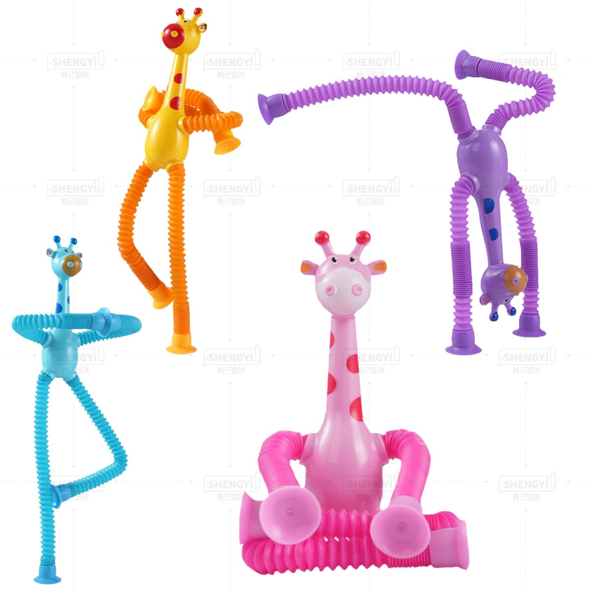 YUE MOTION Telescopic Suction Cup Giraffe Toy - Shape-Changing Animal Fidget Toy with Stretchy Pop Tubes - Promotes Creative Thinking, Hand-Eye