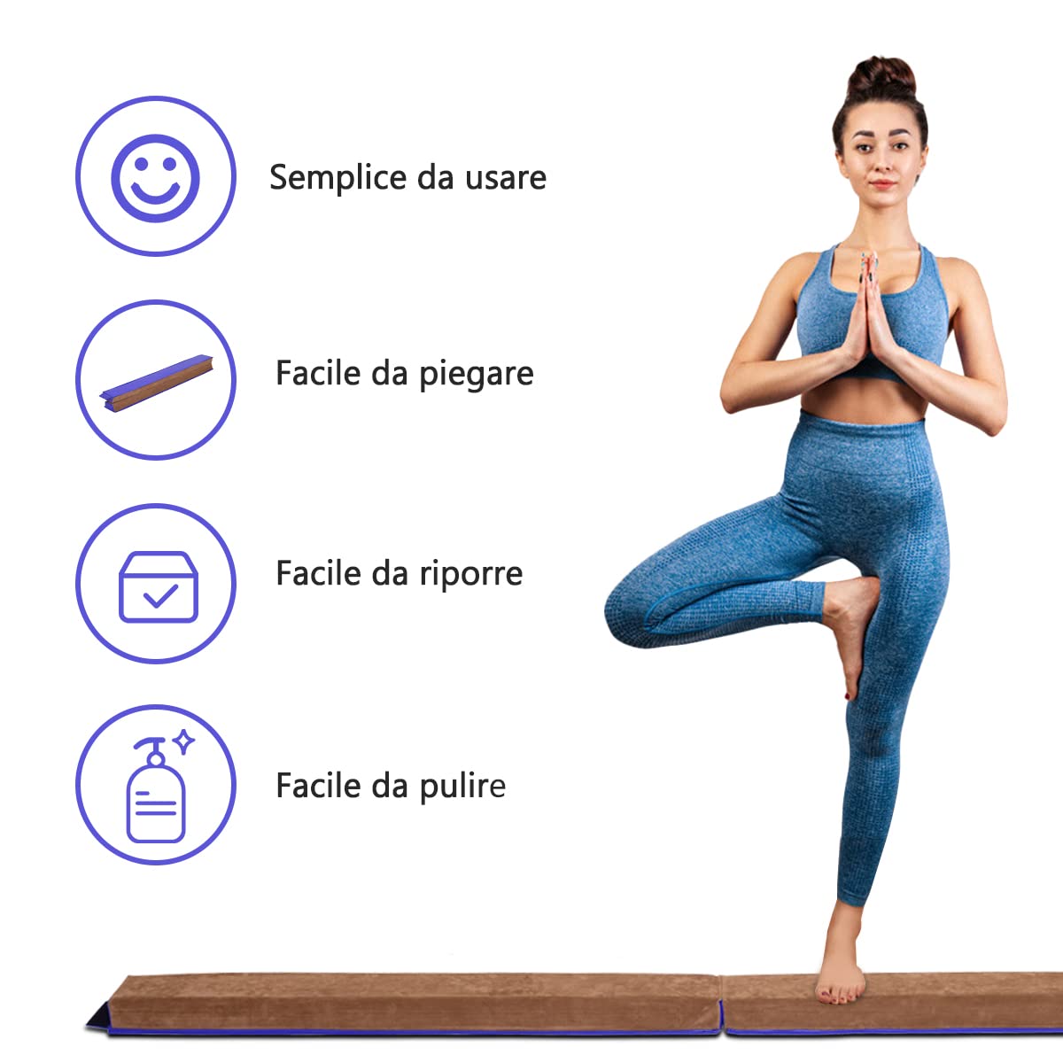 RELAX4LIFE Trave Pieghevole di Equilibrio per Ginnastica Artistica Fascio Ginnastica di Bilanciamento,Blu e Marrone,per Casa o Palestra