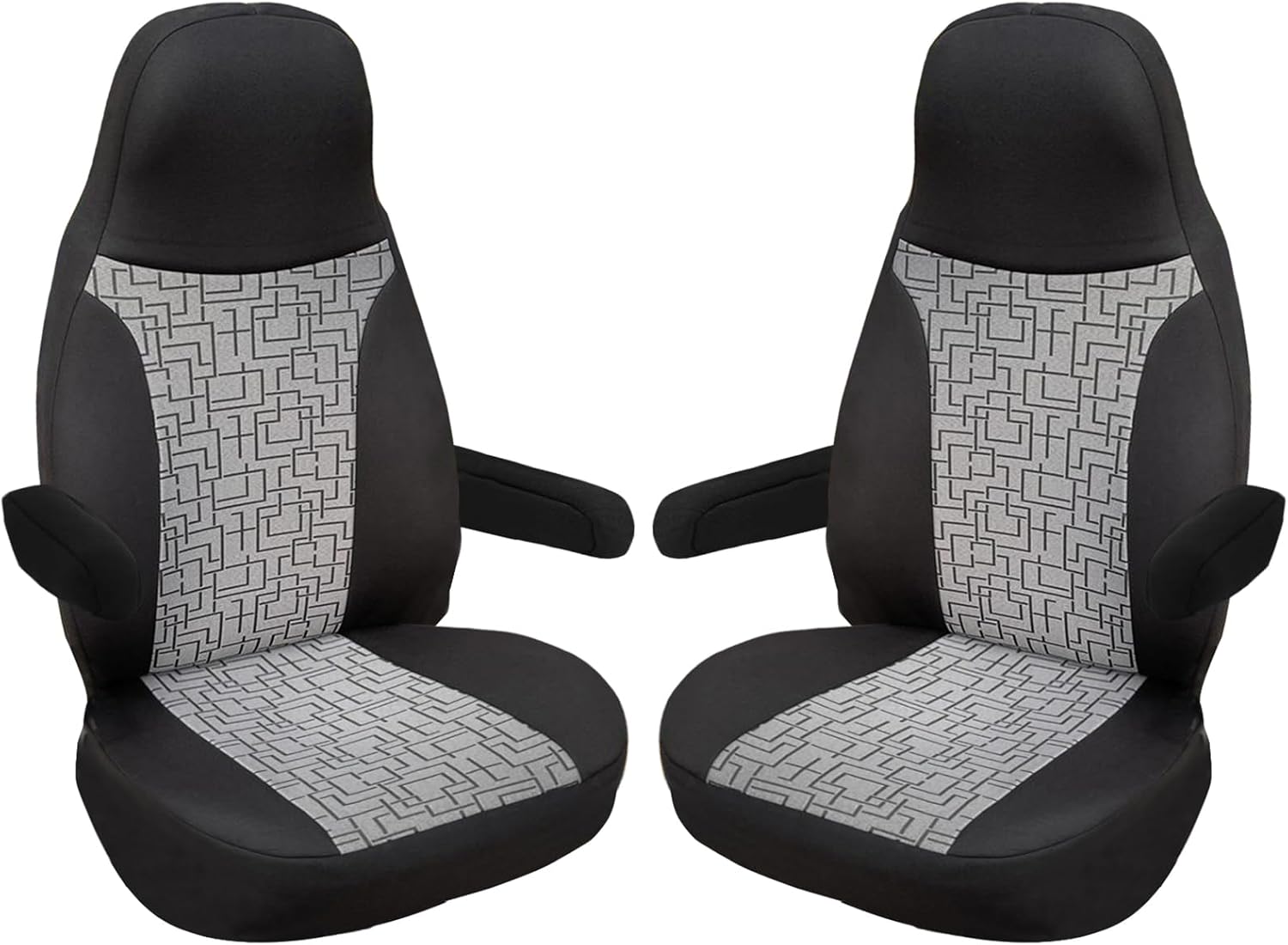 Bremer SITZBEZÜGE Custom Seat Covers, Compatible with RV, Driver & Passenger Seats, Colour Code: 813, Black and Grey