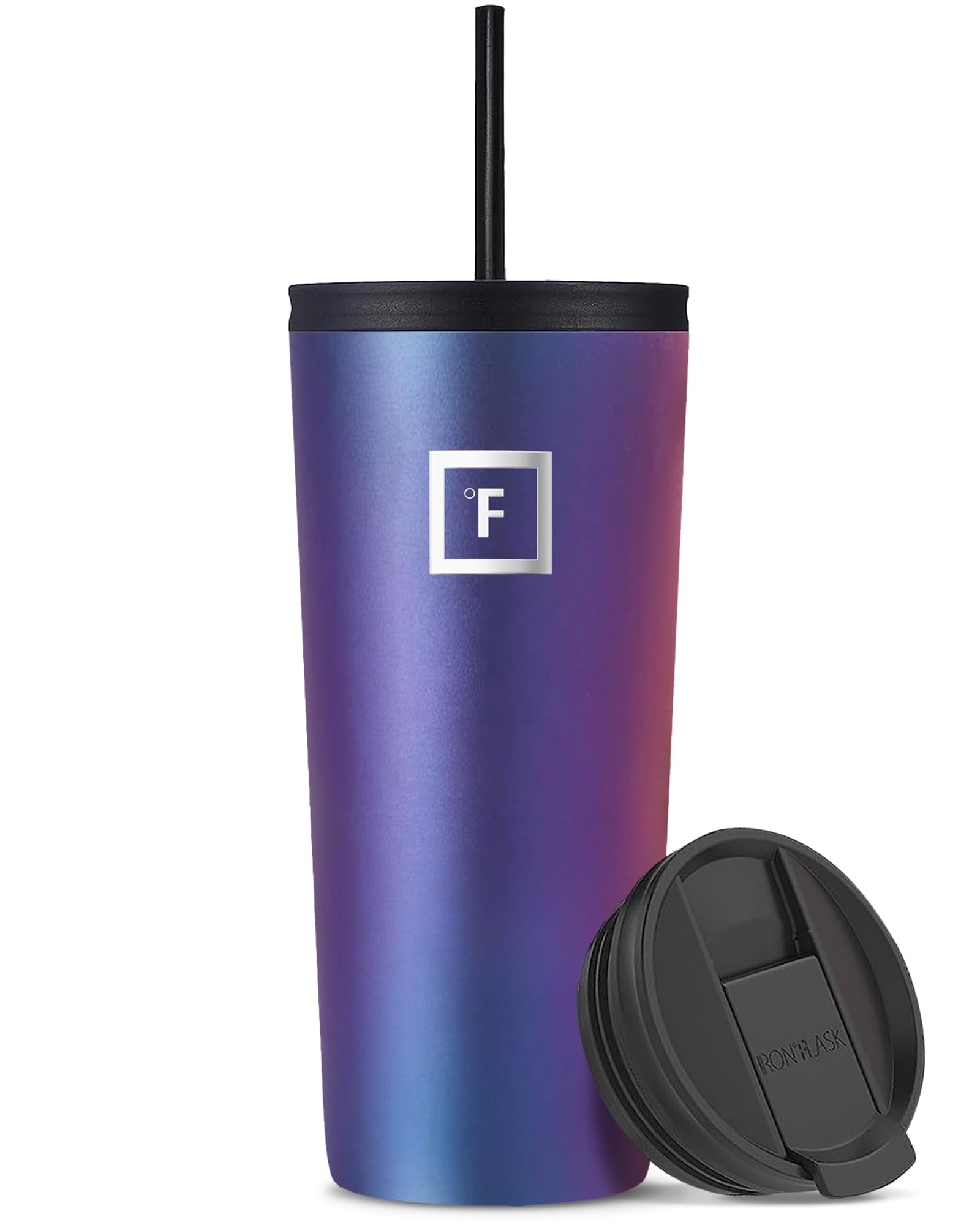 IRON °FLASK Classic Tumbler - Vacuum Insulated Stainless Steel Water Bottle, Double Walled, Drinking Cup, Insulated Travel Mug (Aurora, 24 oz Solid Lid)