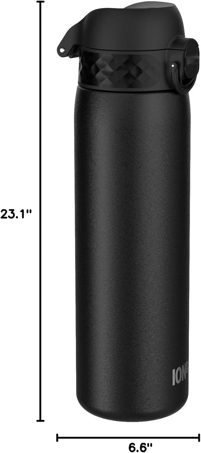 ION8 Steel Water Bottle, 600 ml/20 oz, Leak Proof, Easy to Open, Secure Lock, Dishwasher Safe, Hygienic Flip Cover, Fits Cup Holders, Carry Handle, Durable, Scratch Resistant, Carbon Neutral, Black - Image 10