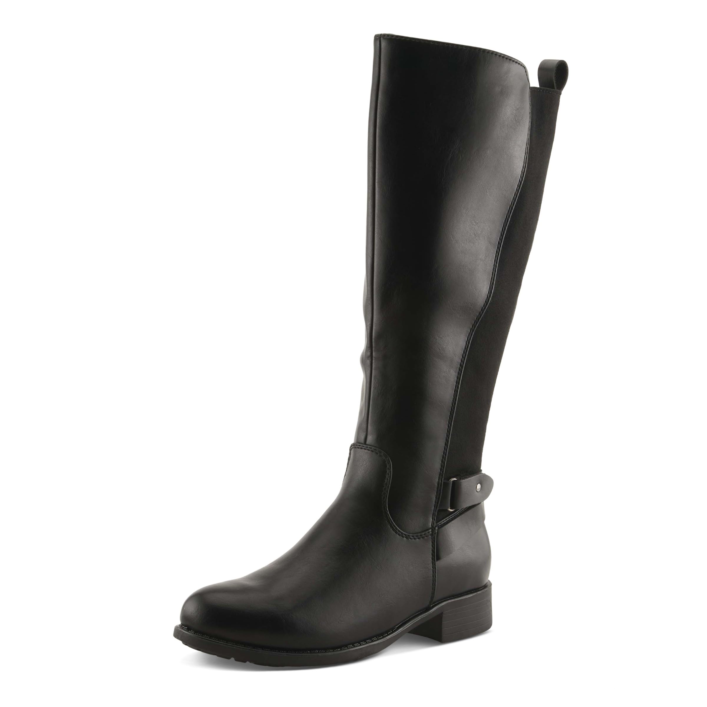 PATRIZIA PAPINA Womens Tall Riding Boot Faux Leather Knee-High with Buckle Stretch Back Panel