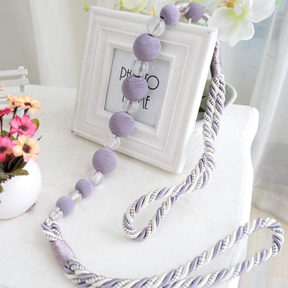 1 Pair Pastoral Style Curtain Bandage Rope Creative Simple Beaded Curtain Tiebacks Drape Bead Curtain Holdback Rope (Purple)