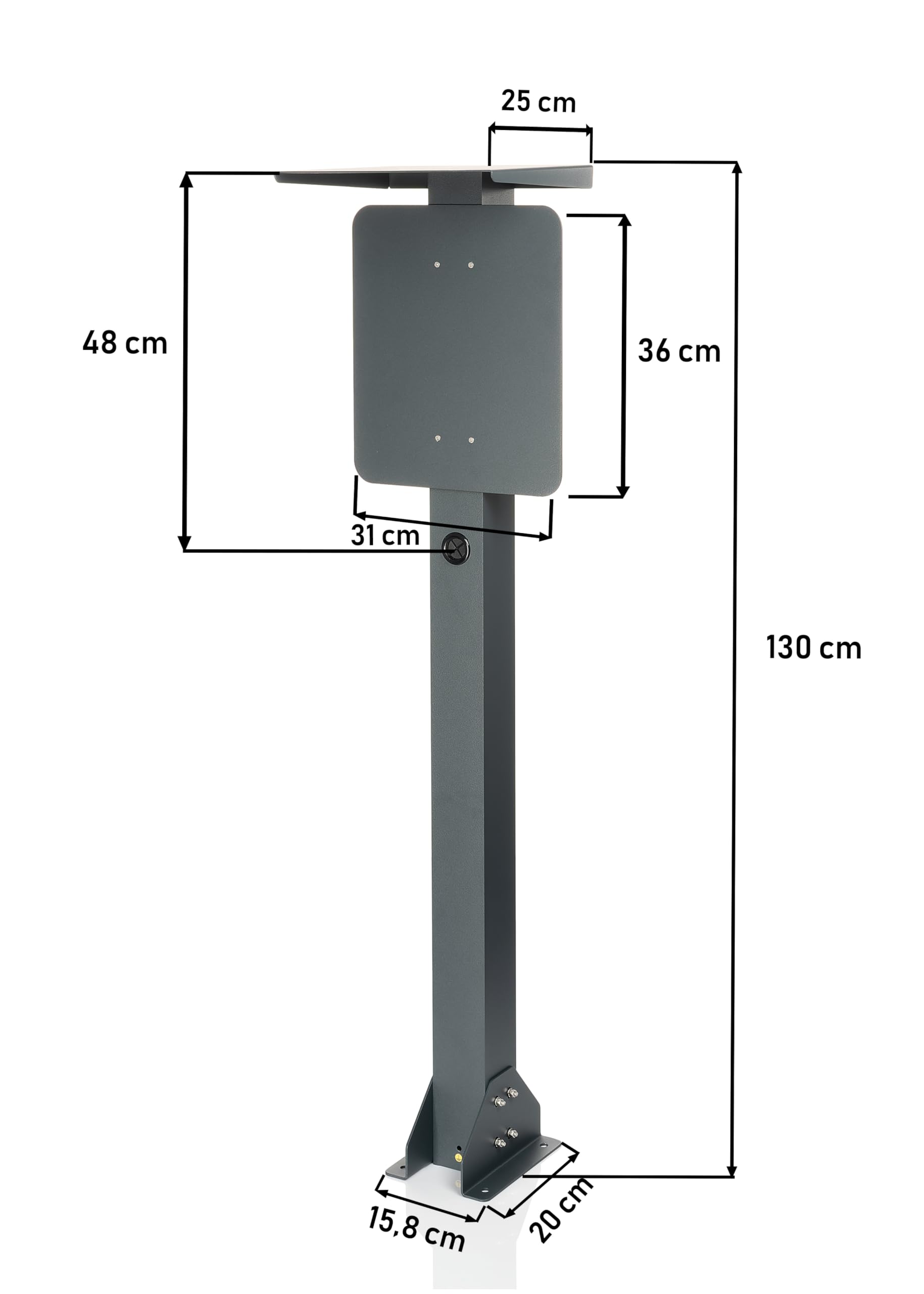 Supporto universale di alta qualità in alluminio per wallbox con tetto per la protezione dalle intemperie della stazione di ricarica. Colonna di supporto per stazioni di ricarica per