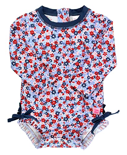 Image of RuffleButts Red White and Bloom Long Sleeve One Piece Rash Guard - 2T
